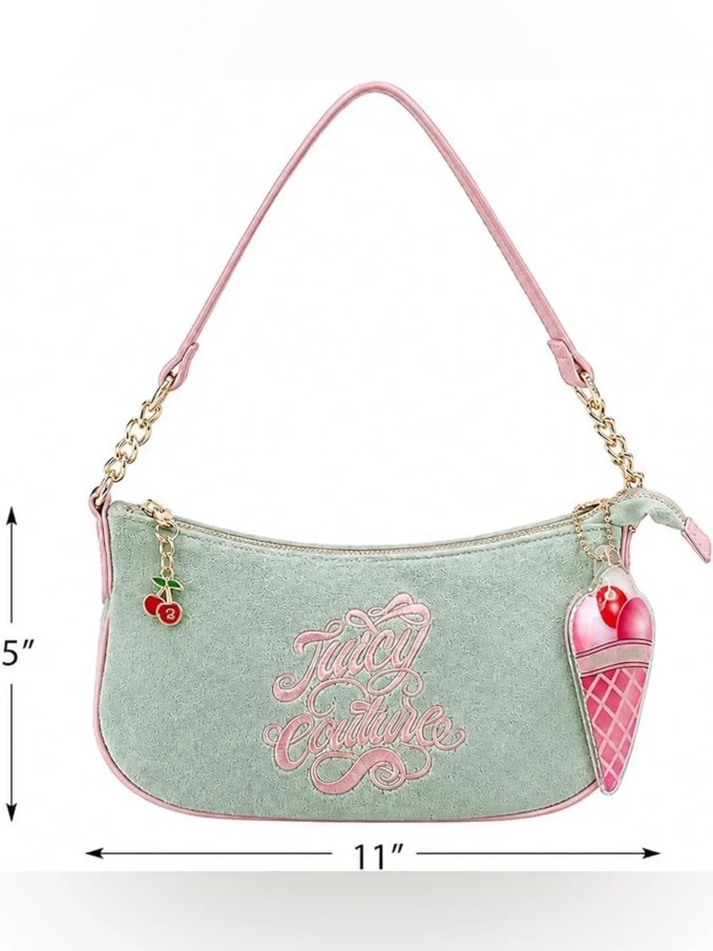 Juicy Couture NWT Sugar Rush Terry Shoulder Bag Ice Cream Charm Green Pink